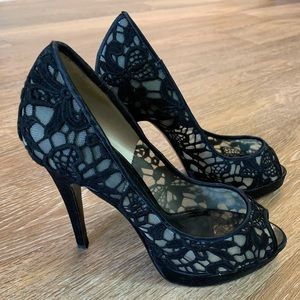 Joey O Black Lace Peep Toe Heels